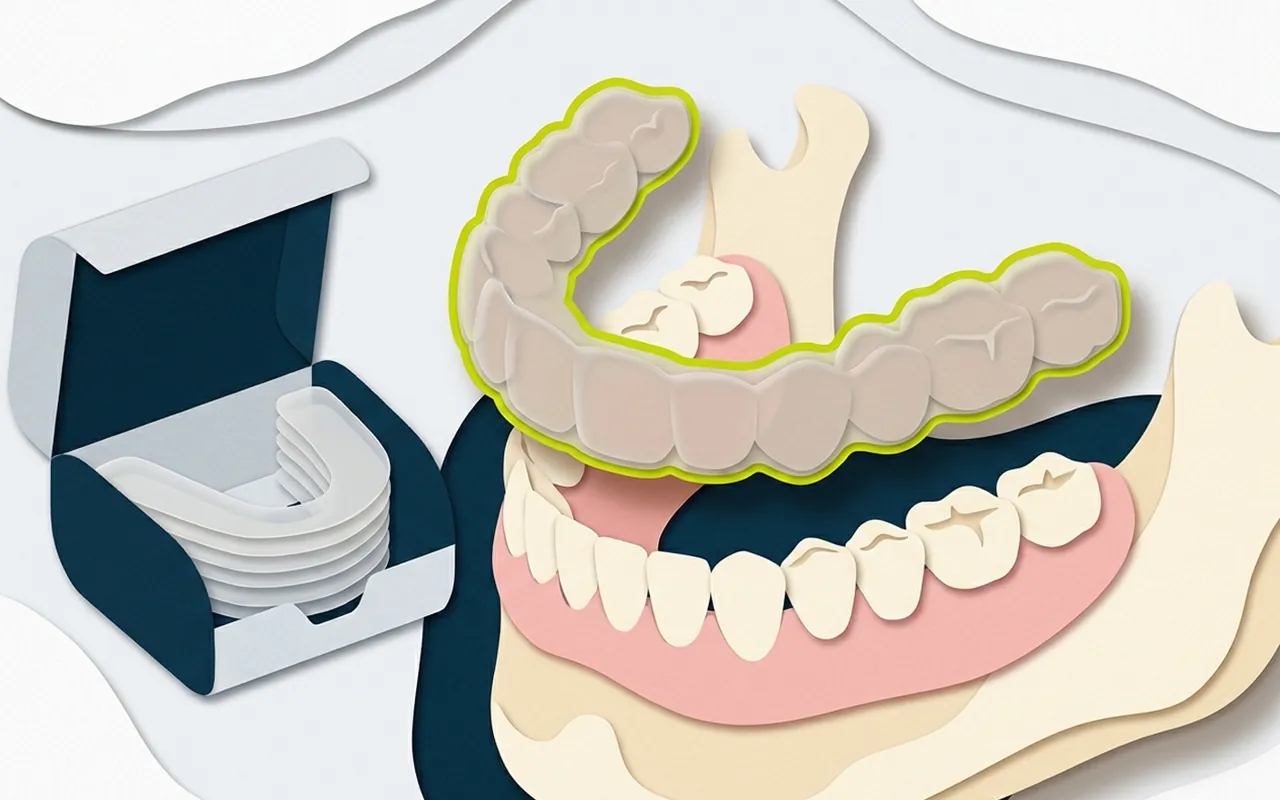 Allineatori trasparenti per un percorso Invisalign Lite appoggiati accanto al modello delle arcate